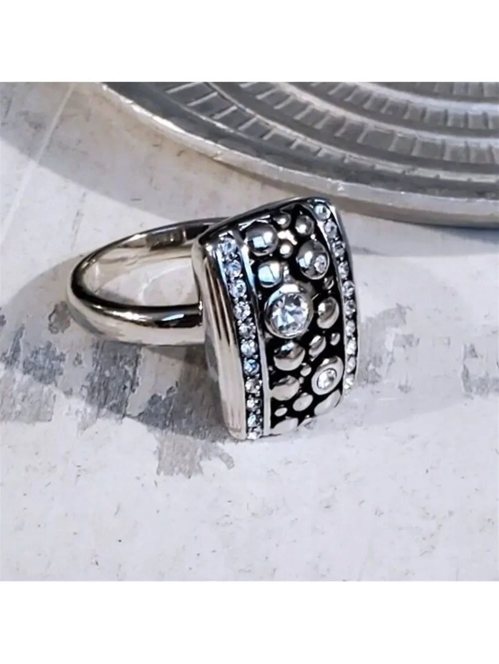 Silver Plated Austrian Crystal Bauble Design Geometric Cocktail Ring Size 8